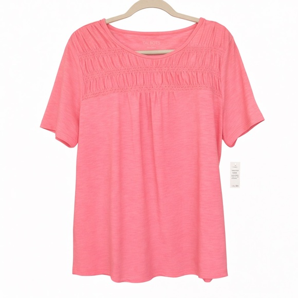 Talbots Petal Pink Smocked Yoke Short Sleeve Knit Top Women’s Large NWT - Picture 5 of 16